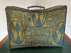 Vtg 1970s Tapestry Suitcase Soft Sided Travel Bag Boho Geometric MCM Retro - Picture 1 of 7