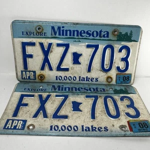 Vtg Minnesota 2008 Auto License Plate Set FXZ 703 Man Cave Decor Garage - Picture 1 of 3