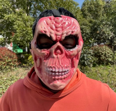 Red painted male skull mask, pp material - Image 1 of 4