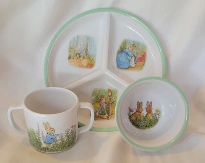 PETER RABBIT By Pottery Barn Nursery FEEDING SET Beatrix Potter Bowl Plate  Cup - Image 1 of 4