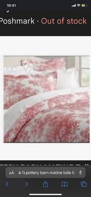 Pottery Barn Matine Toile Bed Set Full/Queen Pink EUC Linen/Cotton blend 3 Piece - Image 1 of 4