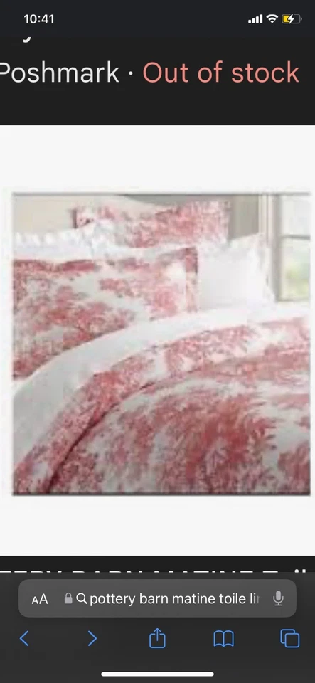 Pottery Barn Matine Toile Bed Set Full/Queen Pink EUC Linen/Cotton blend 3 Piece - Image 1 of 4
