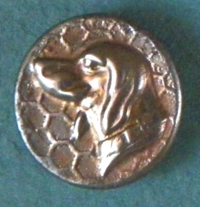 Bb HOUND Head Antique Steel Sporting BUTTON PARIS back small - Picture 1 of 2