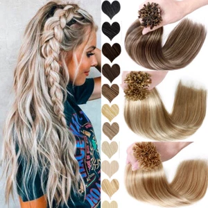BALAYAGE Thick Nail U Tip Remy Human Hair Extensions Keratin Glue Per Bonded AAA - Picture 1 of 31