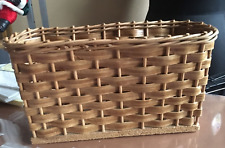 Vintage Handmade Flat Reed Woven Basket Brown 10 x 6.5 x 4.5