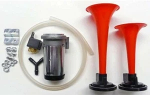 Complete Two Trumpet Riviera Horn Kit FIAMM Red 12V 135 dB Truck RV Van Car Boat - Bild 1 von 3