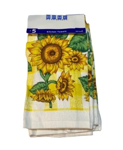 Vintage 5 Piece Set Kitchen Towels Home Essentials Country Sun Flowers Brand New - Picture 1 of 6