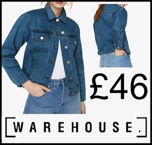 New Warehouse Women Ladies Blue Button Boyfriend Jeans Denim Fitted Jacket Coat - Picture 1 of 3