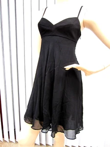 BCBGMAXAZRIA SPAGHETTI STRAP 100% SILK DRESS SIZE 8 SOLID BLACK - Picture 1 of 9