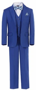 Magen Boys cobalt royal Blue slim fit suit 7 pc set coat,vest,pant,shirt,BowTie - Picture 1 of 8