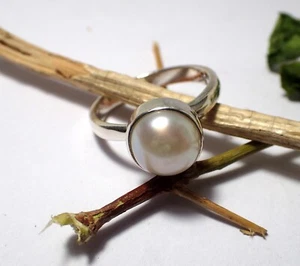 Biwa Pearl Gemstone Band Ring Size 7.5 925 Sterling Silver Jewelry For Women - Picture 1 of 7