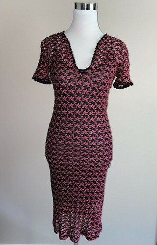 Abito Love Moschino scollo a V trasparente nero fucsia nuovo con etichette taglia US 4