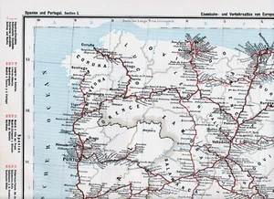 Portugal Galicia Malaga 1905 mapa atlas ferroviario orig. Madrid Zamora Gijón - Picture 1 of 3