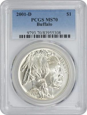 2001-D Buffalo American Silver Commemorative Dollar MS70 PCGS Mint State 70 - Image 1 of 2