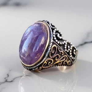 Anillo de amatista natural para hombre 925 joyas de plata de ley todos los tamaños de anillo disponibles - Imagen 1 de 6