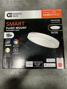 Commercial Electric 12 in. Smart CCT & RGB LED Matte White Flush Mount Light - Picture 1 of 11