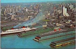 C1960 NUEVA YORK CIUDAD POSTAL "Envíos desde todo el mundo" muelles/vista aérea - Imagen 1 de 2