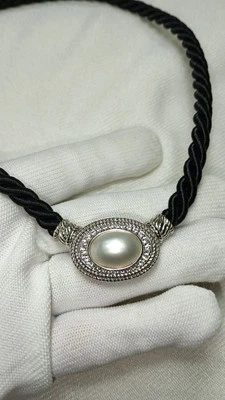 Collar Gargantilla Judith Ripka Plata Esterlina Perla Mabe Colgante Cuerda Negra Foto 1 de 4