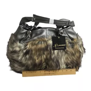 B. Makowsky Nora Tote Faux Fur Leather Purse Satchel Bag NWT - Picture 1 of 4