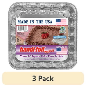 (3 pack) Handi-Foil Aluminum 8-inch Square Cake Pans & Lids 3 Count,New - Picture 1 of 8