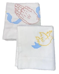 JANLYNN 8-COUNT Stamped Cross Stitch 2 Pillowcases 21-176-PRAYING HANDS Doves - Picture 1 of 11