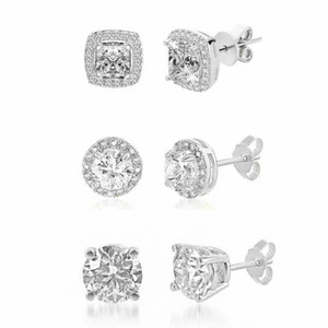 3 PACK SET 925 Sterling Silver Stud Earrings For Women - Picture 1 of 10