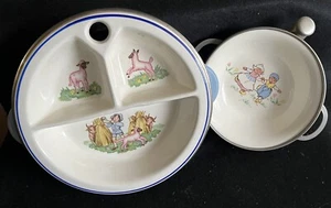 Vintage Set 2 Kinder Babynahrung Teller Warmwasser Warmhaltegeschirr Porzellan - 1 geteilt - Bild 1 von 21