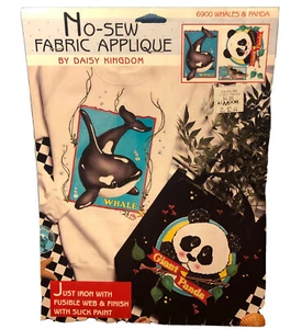 Daisy Kingdom No-Sew Appliques Whale & Panda NEW NOS Fabric 90s Animals Iron On - Picture 1 of 9