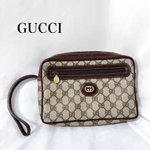 GUCCI GG Superme Canvas Wristlet Clutch Bag Beige Brown - Picture 1 of 16