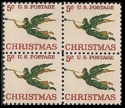 US Christmas Angel with Trumpet 5c Stamp Block of 4 Scott #1276 - Image 1 of 1
