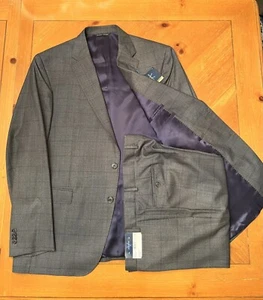 Made In Italy- 48L (42 W)- Slim Fit - Jack Victor Grey Windowpane Value $ 729 - Picture 1 of 16