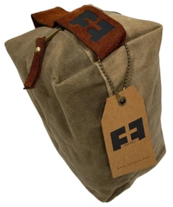 New Fat Felt Dopp Kit Durable Waxed Cotton ODG Canvas Leather Mens Toiletry Bag - Picture 1 of 10