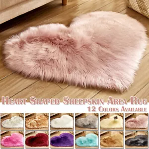 Double Heart Shaped Area Rugs Shaggy Floor Mat Carpet Home Living Room Bedroom - Picture 1 of 36