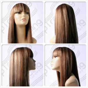 Parrucca piena quotidiana donna donna bionda drag queen resistente al calore capelli marrone alto UK - Foto 1 di 12