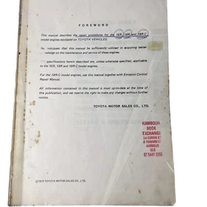Toyota 16R , 18R and 18RC Factory Repair Service Manual 1973 - Picture 1 of 10