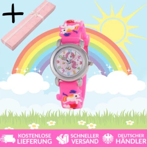 Einhorn Kinder Armbanduhr Gummi Silikon Uhr Bunte Mädchen Kinderuhr Regenbogen 2 - Bild 1 von 4