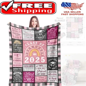 Graduation Blanket Flannel 60x50 Soft Cozy Gift Class of 2025 Travel Napping - Picture 1 of 9