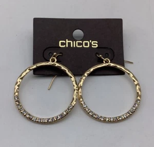 Chico's Gold/ Crystal Hoop Earrings NWTS - Picture 1 of 3