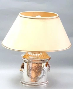 Vintage Tischlampe mit Löwenköpfen Kupfer versilbert aus dem 1950er-1960er Jahre - Bild 1 von 9