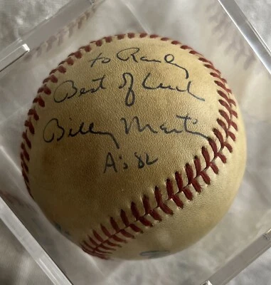 Billy Martin Firmado Béisbol Oficial Liga Americana, Oakland A’s, Yankees de Nueva York Foto 1 de 4