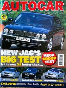 AUTOCAR MAGAZINE 09-APR-03 - Jaguar XJ8 X350, BMW 745i E65, Ford Streetka, MX-5 - Picture 1 of 2
