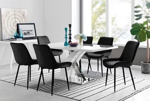 ATLANTA White High Gloss and Chrome Dining Table & 6 Faux Leather Pesaro Chairs - Picture 1 of 251