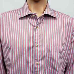 Peter Millar Shirt Men XXL 2XL Pink Blue White Striped Button Down Long Sleeve
