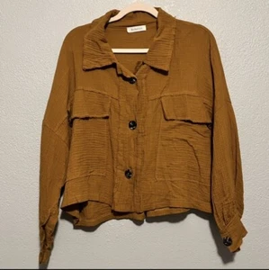 Bucketlist Oversized Waffle Knit Burnt Orange Shacket With Large Buttons Size M - Picture 1 of 7