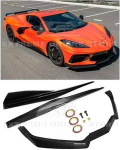 For 20-Up Corvette C8 5VM Style PRIMER BLACK Front Lip Splitter & Side Skirts - Picture 1 of 12