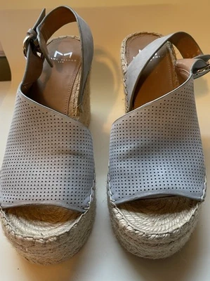 Marc Fisher Light Blue Perforated Suede Hasina Wedge Sandal 6 - Image 1 of 4