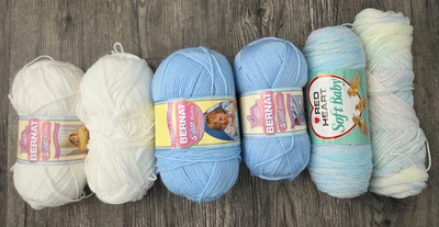 Bernat Softee Red Heart 27Oz Baby Yarn  Acrylic Knitting Crochet Blue White LOT - Image 1 of 4