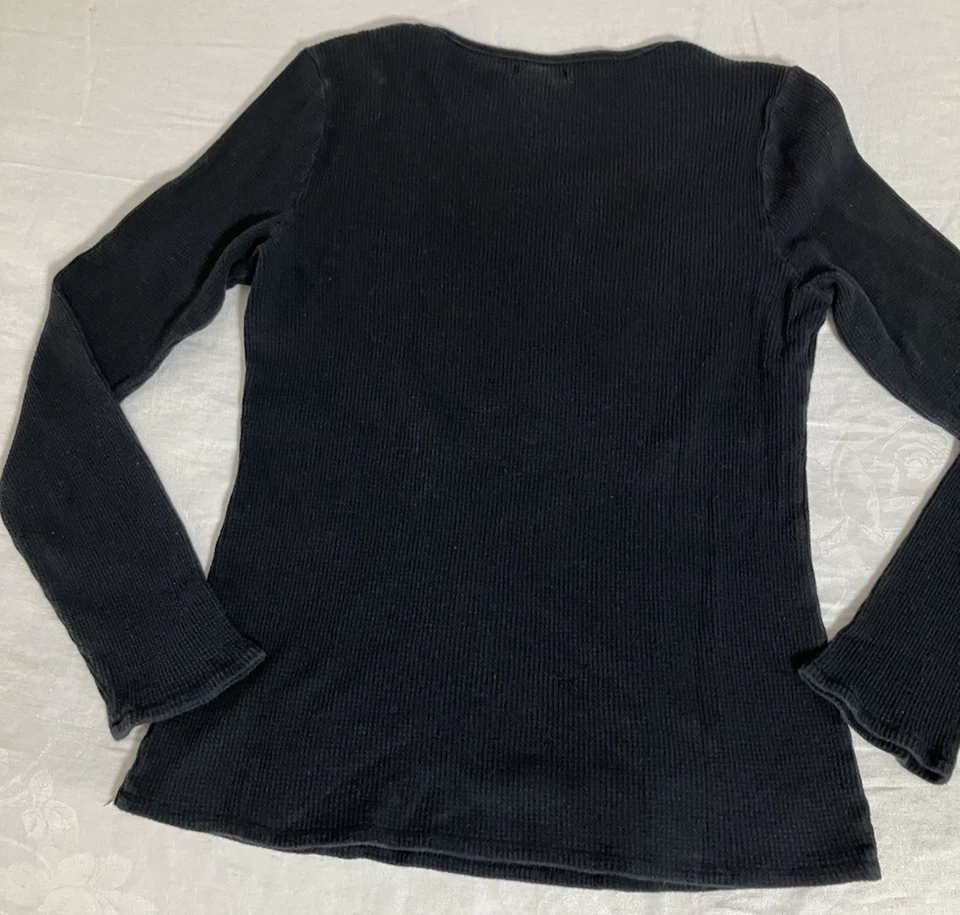 Top Lucky Brand Mujer XL Grande Tejido Waffle Manga Larga Grunge Bordado Negro Foto 1 de 4