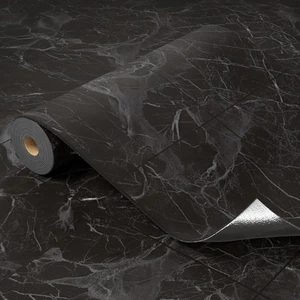 Oxdigi Vinyl Floor Tiles 23.6&quot;Wx 196&quot;L (32 Sq.Ft), Black Marble  - Picture 1 of 7
