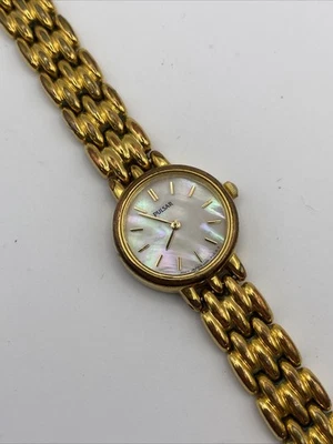 "Reloj de vestir vintage Pulsar para mujer V400-0890 tono dorado cuarzo analógico 20 mm 6""" Foto 1 de 4